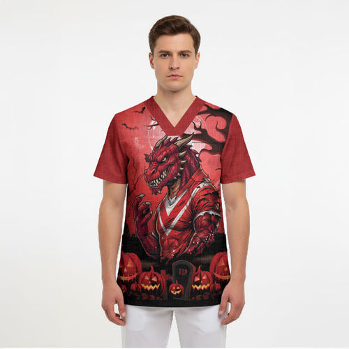 Custom Halloween St George Illawarra Dragons Scrub Top Spooky Australia Mascot Rugby