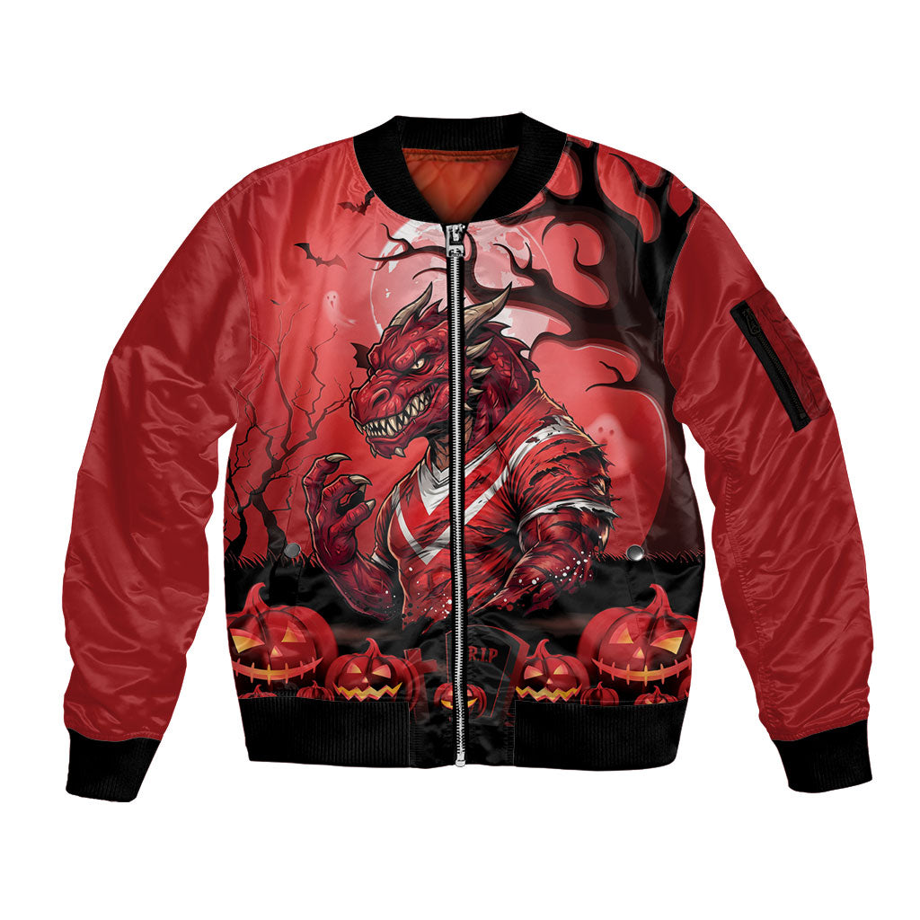 Custom Halloween St George Illawarra Dragons Sleeve Zip Bomber Jacket Spooky Australia Mascot Rugby