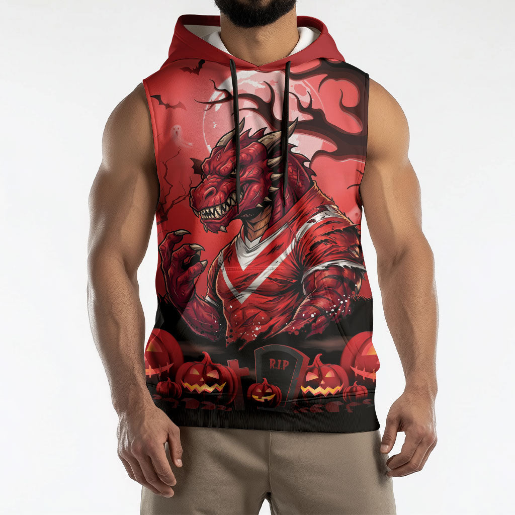 Custom Halloween St George Illawarra Dragons Sleeveless Hoodie Spooky Australia Mascot Rugby