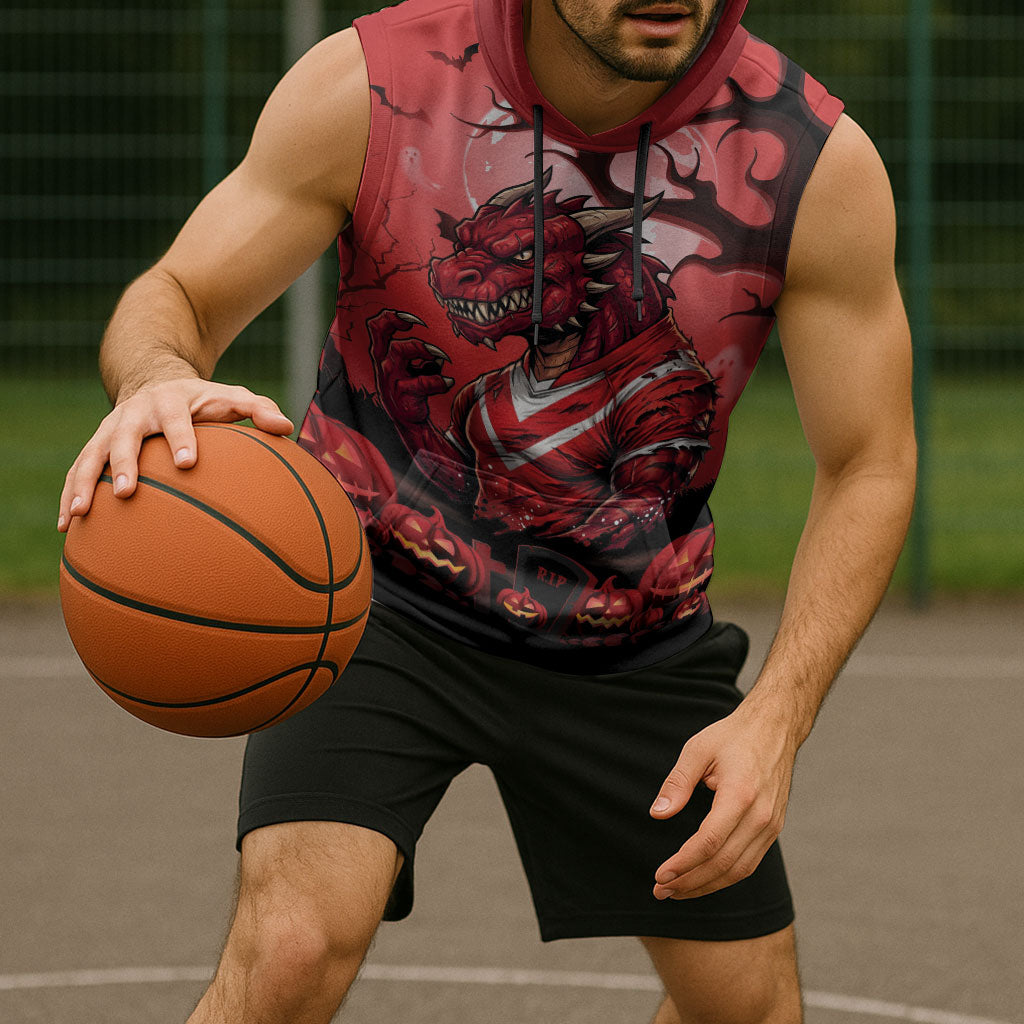 Custom Halloween St George Illawarra Dragons Sleeveless Hoodie Spooky Australia Mascot Rugby