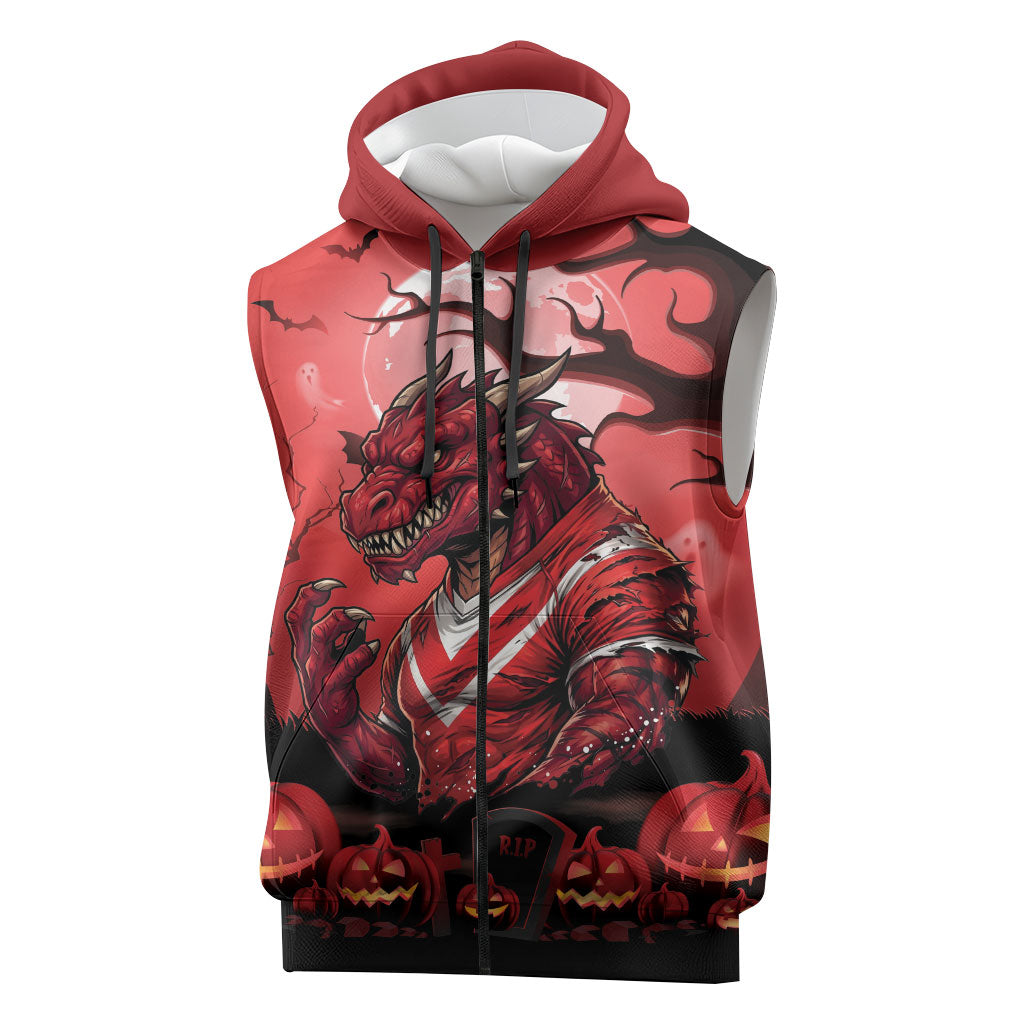 Custom Halloween St George Illawarra Dragons Sleeveless Zip Hoodie Spooky Australia Mascot Rugby