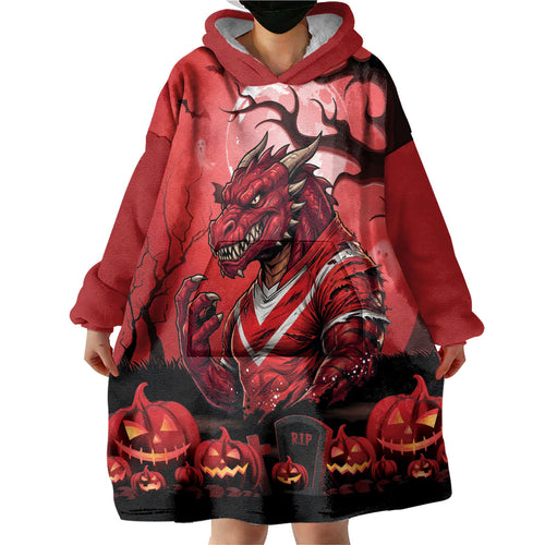 Custom Halloween St George Illawarra Dragons Wearable Blanket Hoodie Spooky Australia Mascot Rugby