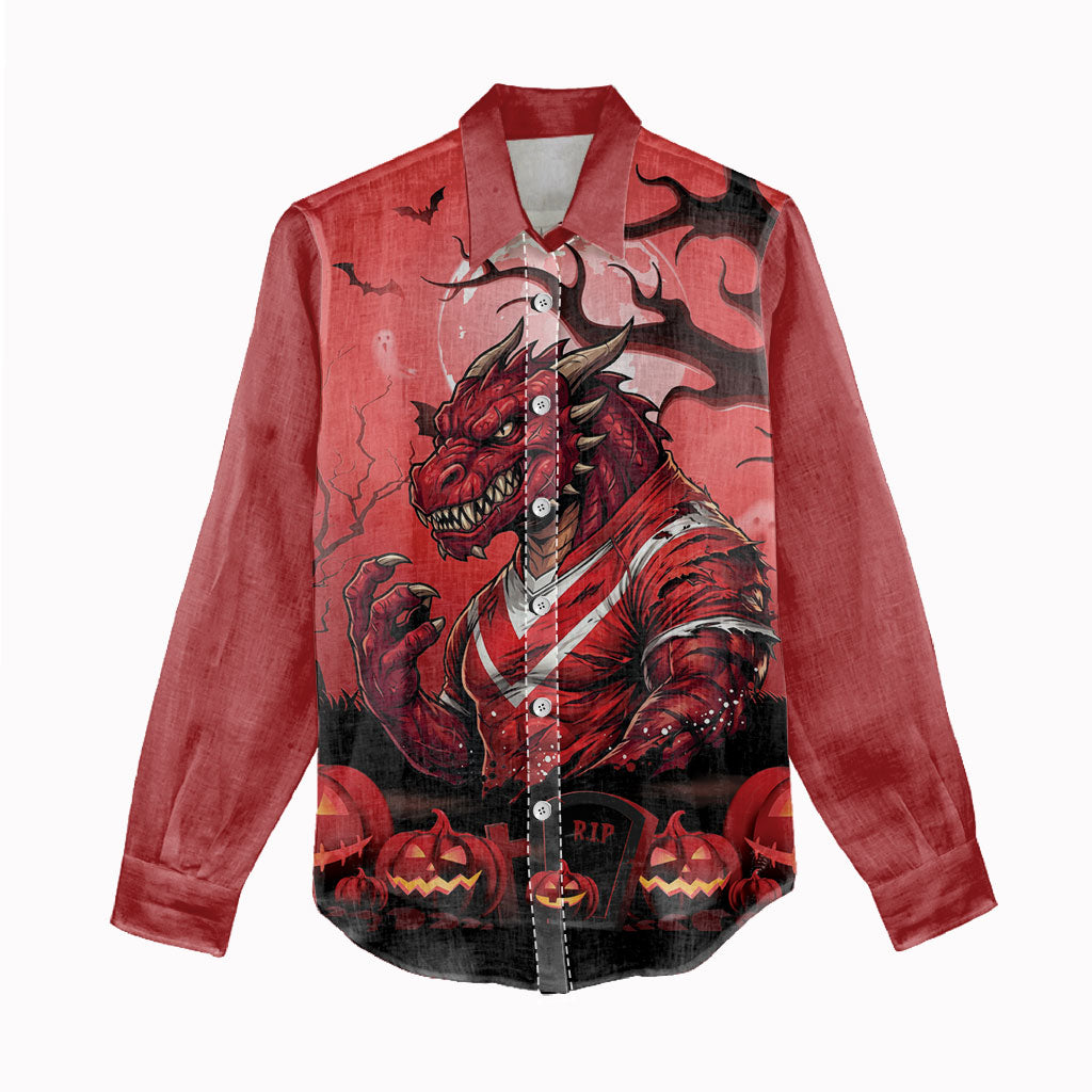 Custom Halloween St George Illawarra Dragons Women Casual Shirt Spooky Australia Mascot Rugby
