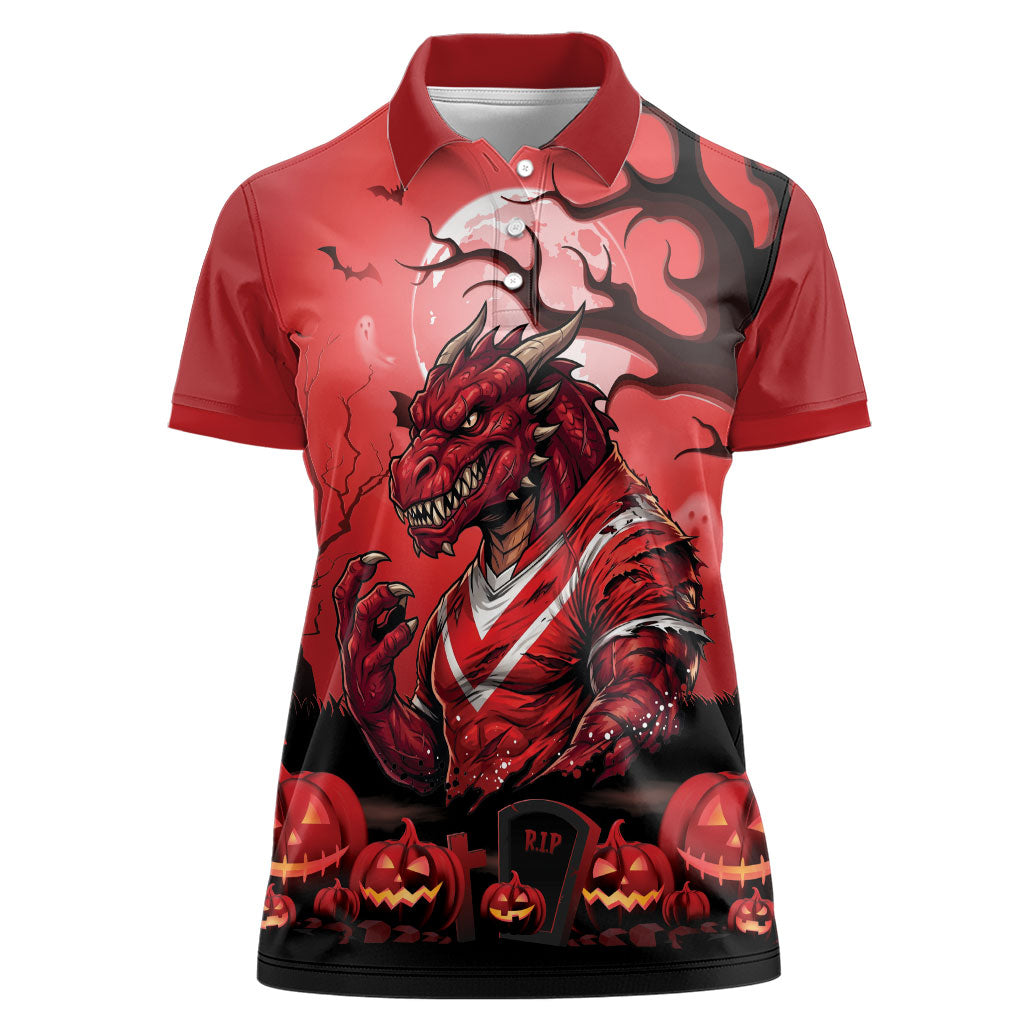 Custom Halloween St George Illawarra Dragons Women Polo Shirt Spooky Australia Mascot Rugby