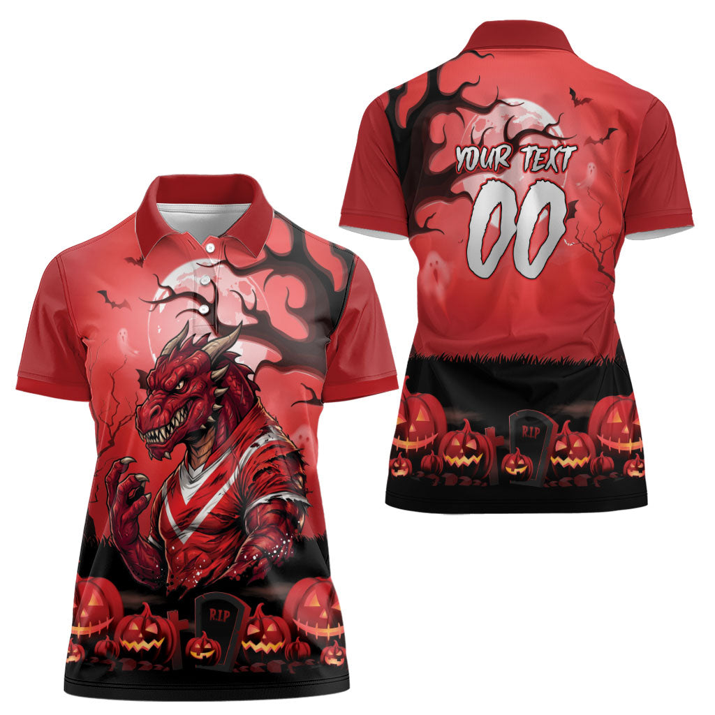 Custom Halloween St George Illawarra Dragons Women Polo Shirt Spooky Australia Mascot Rugby