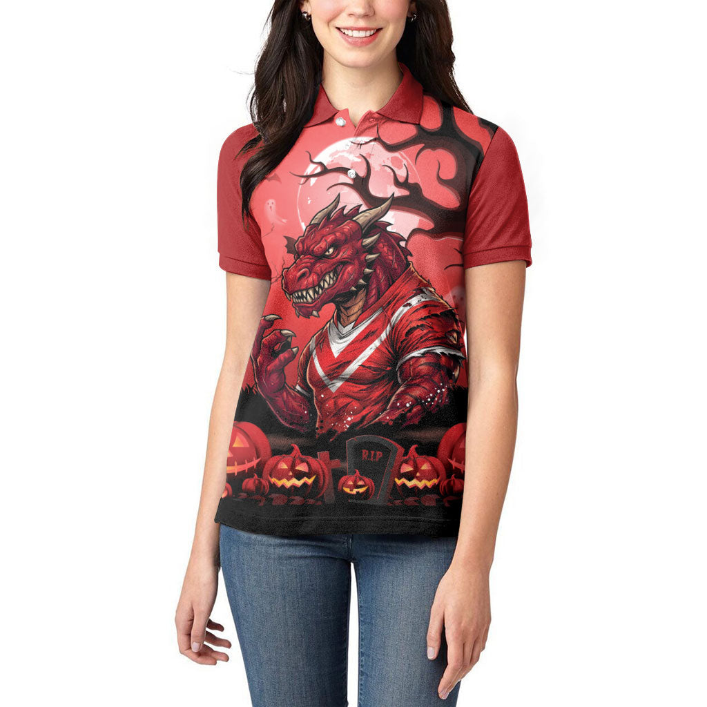 Custom Halloween St George Illawarra Dragons Women Polo Shirt Spooky Australia Mascot Rugby