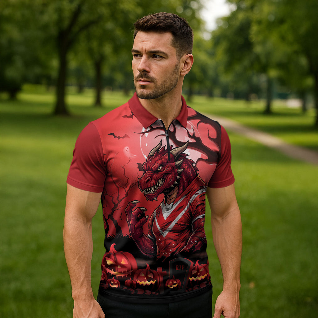 Custom Halloween St George Illawarra Dragons Zipper Polo Shirt Spooky Australia Mascot Rugby