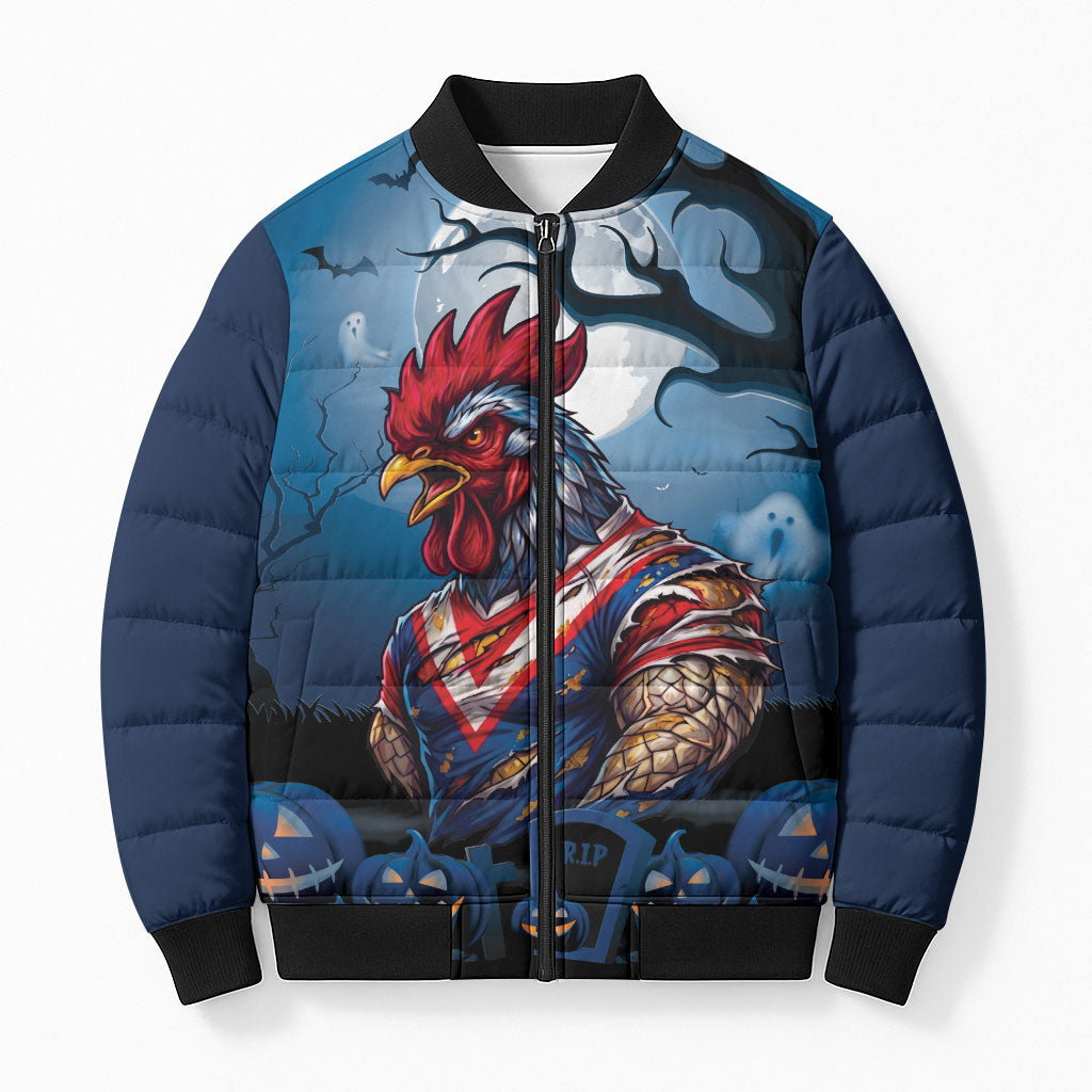 Custom Halloween Sydney Roosters Bomber Puffer Jacket Spooky Australia Mascot Rugby