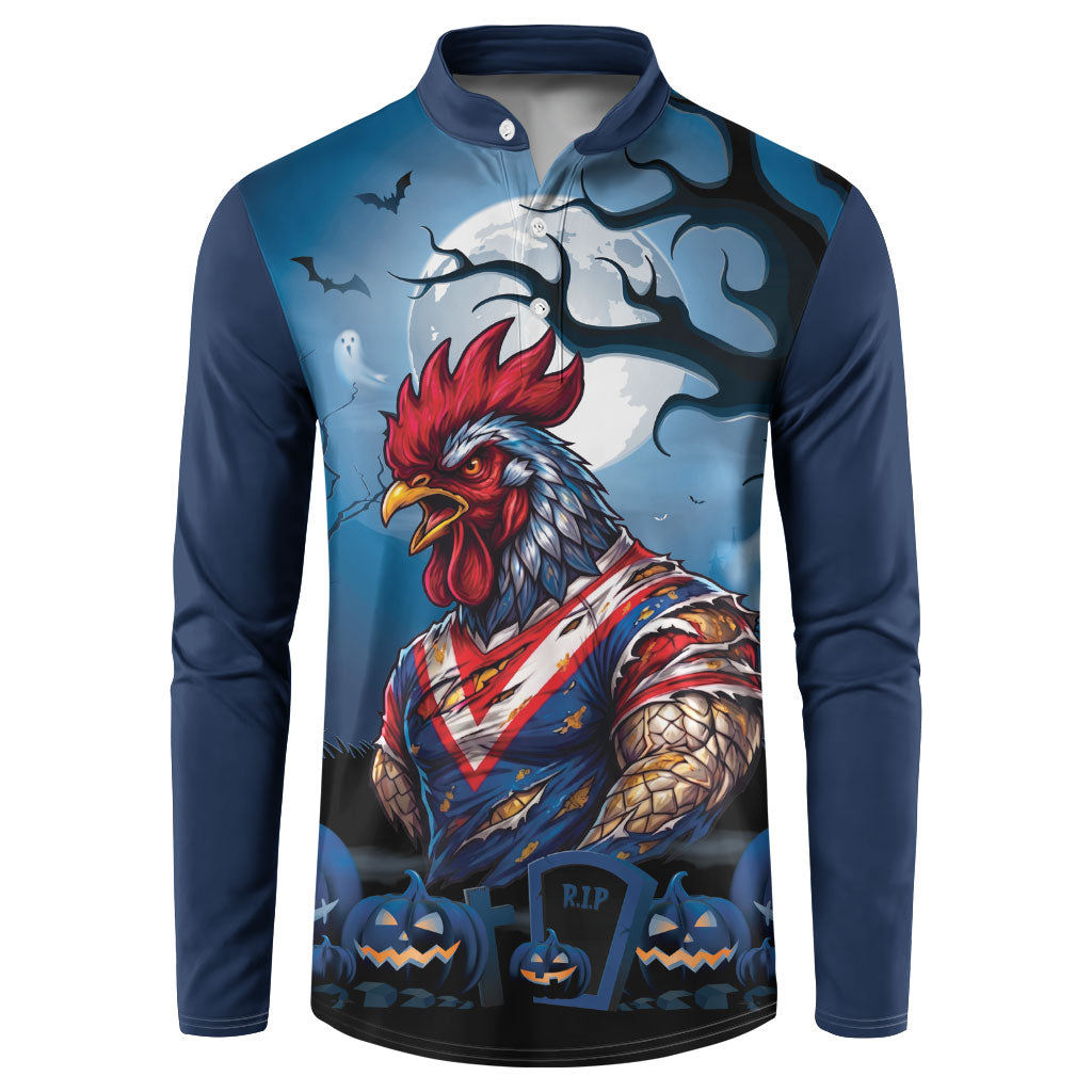 Custom Halloween Sydney Roosters Button Sweatshirt Spooky Australia Mascot Rugby