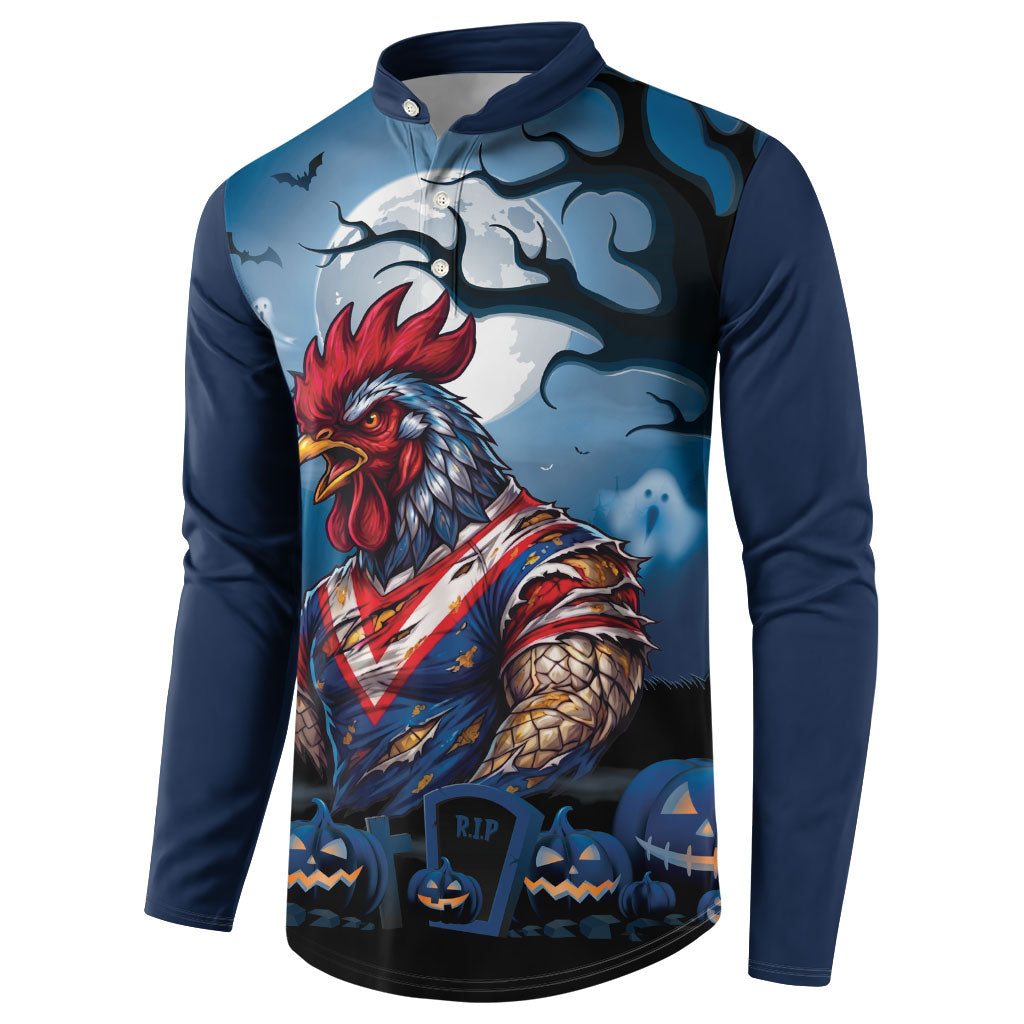 Custom Halloween Sydney Roosters Button Sweatshirt Spooky Australia Mascot Rugby