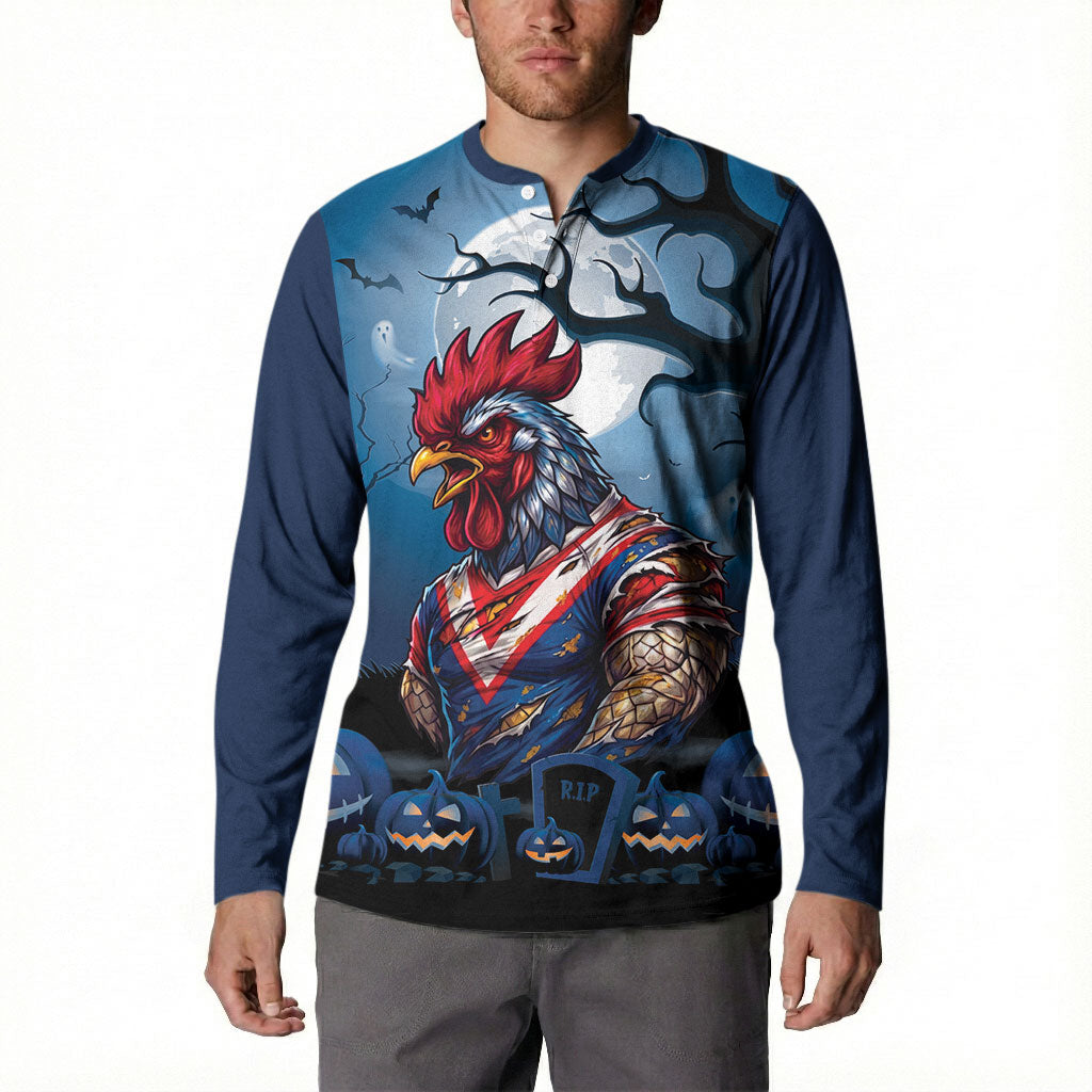 Custom Halloween Sydney Roosters Button Sweatshirt Spooky Australia Mascot Rugby