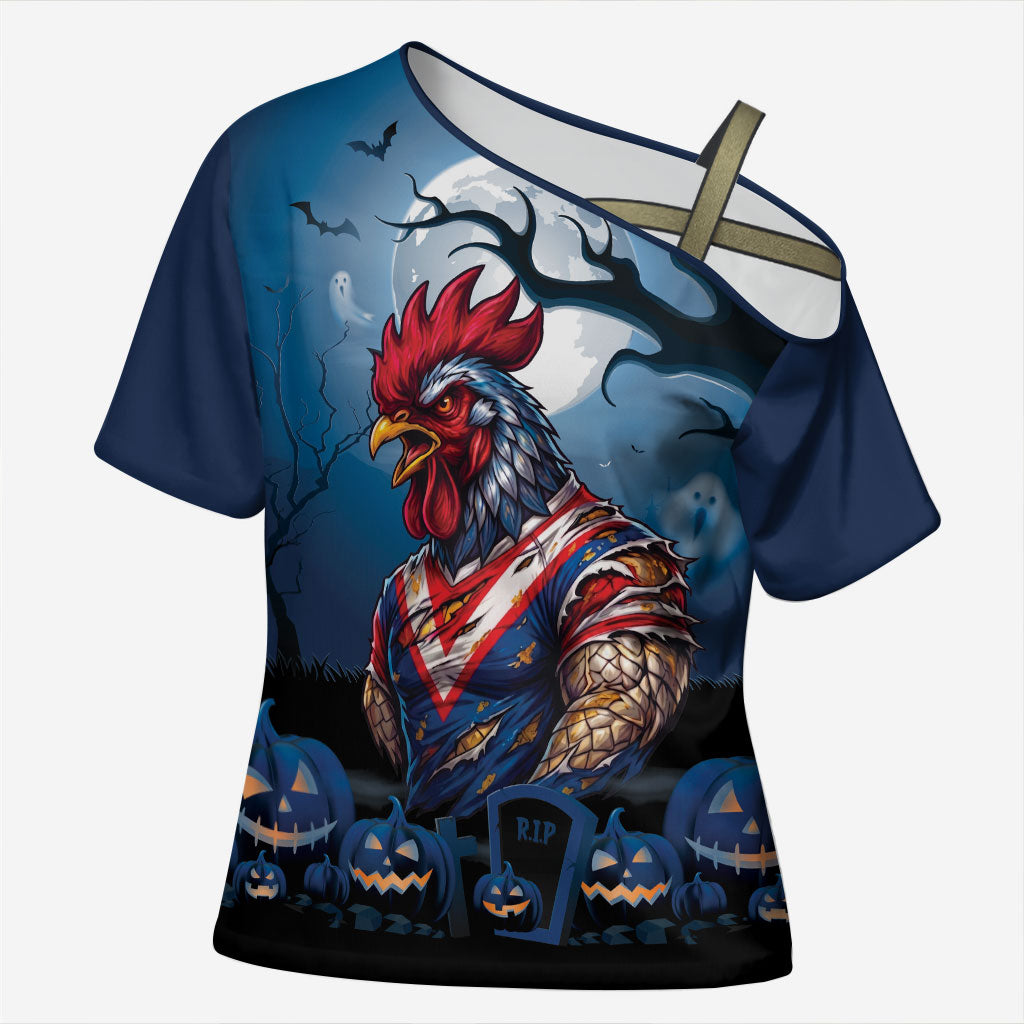 Custom Halloween Sydney Roosters Cross Shoulder Shirt Spooky Australia Mascot Rugby