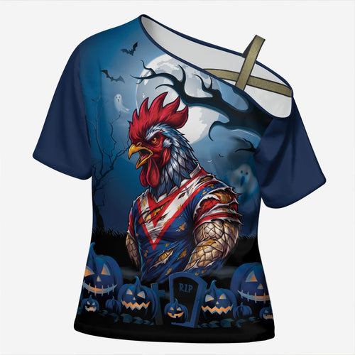 Custom Halloween Sydney Roosters Cross Shoulder Shirt Spooky Australia Mascot Rugby