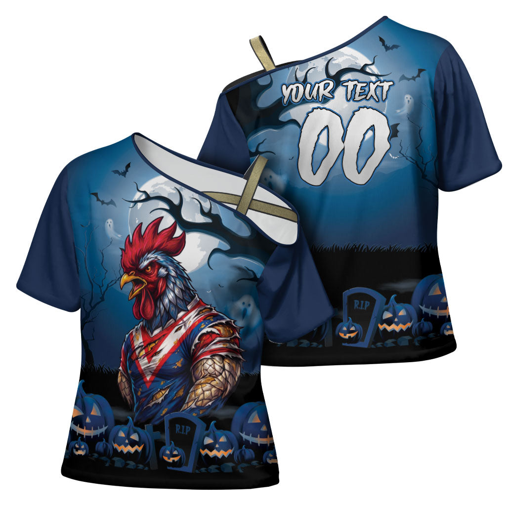 Custom Halloween Sydney Roosters Cross Shoulder Shirt Spooky Australia Mascot Rugby