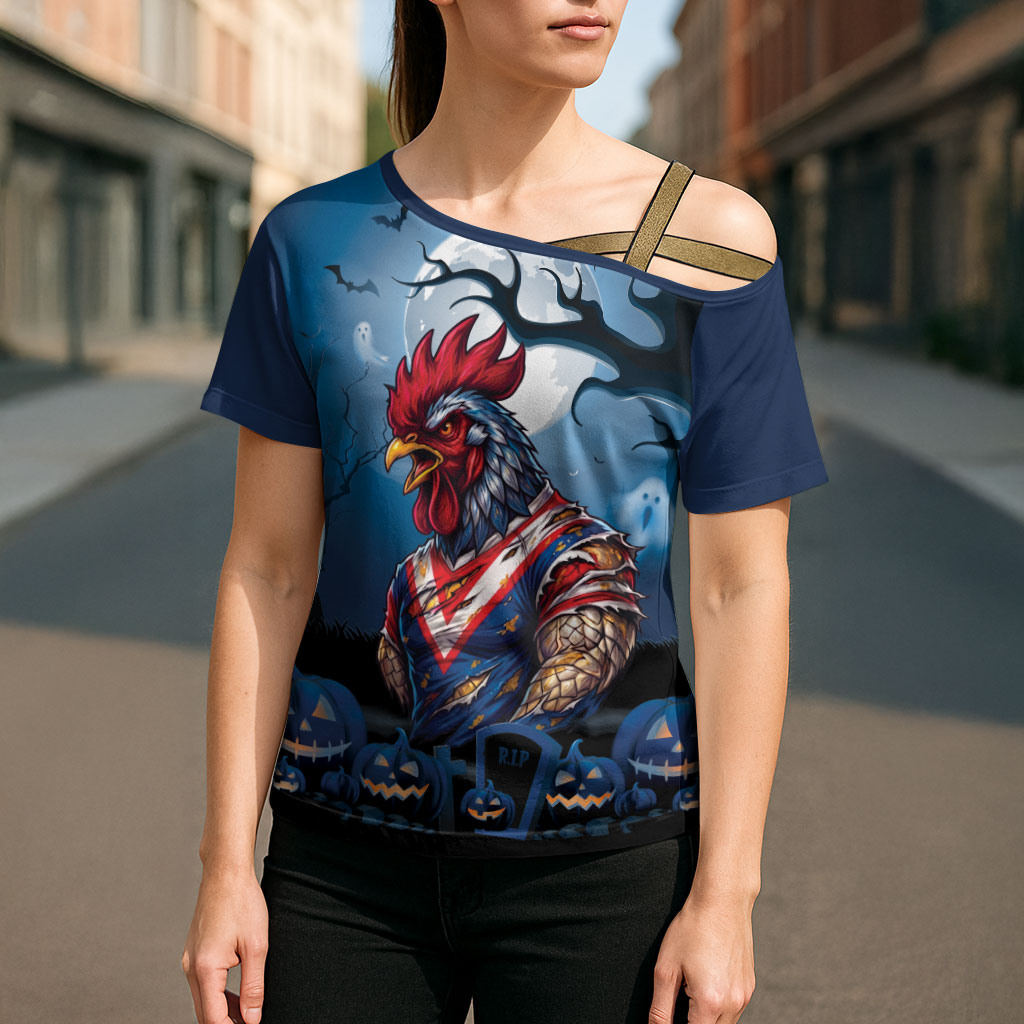 Custom Halloween Sydney Roosters Cross Shoulder Shirt Spooky Australia Mascot Rugby