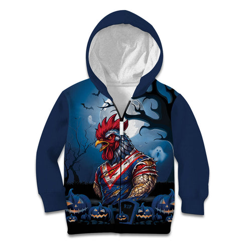 Custom Halloween Sydney Roosters Kid Hoodie Spooky Australia Mascot Rugby