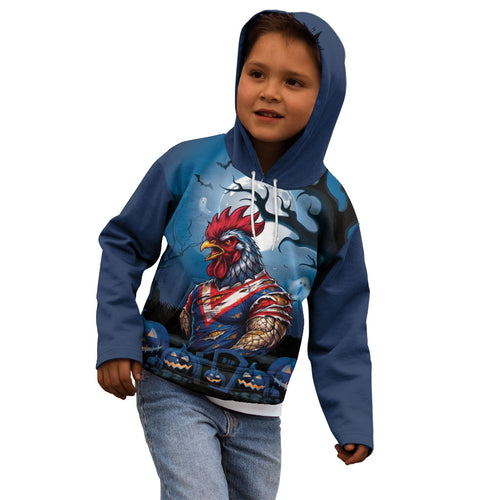 Custom Halloween Sydney Roosters Kid Hoodie Spooky Australia Mascot Rugby