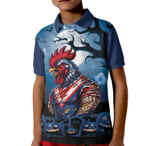 Custom Halloween Sydney Roosters Kid Polo Shirt Spooky Australia Mascot Rugby