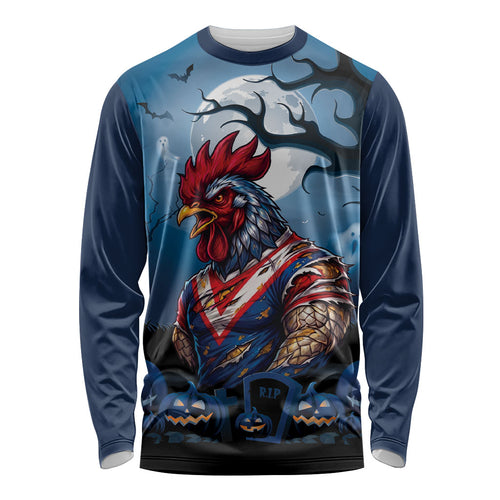 Custom Halloween Sydney Roosters Long Sleeve Shirt Spooky Australia Mascot Rugby