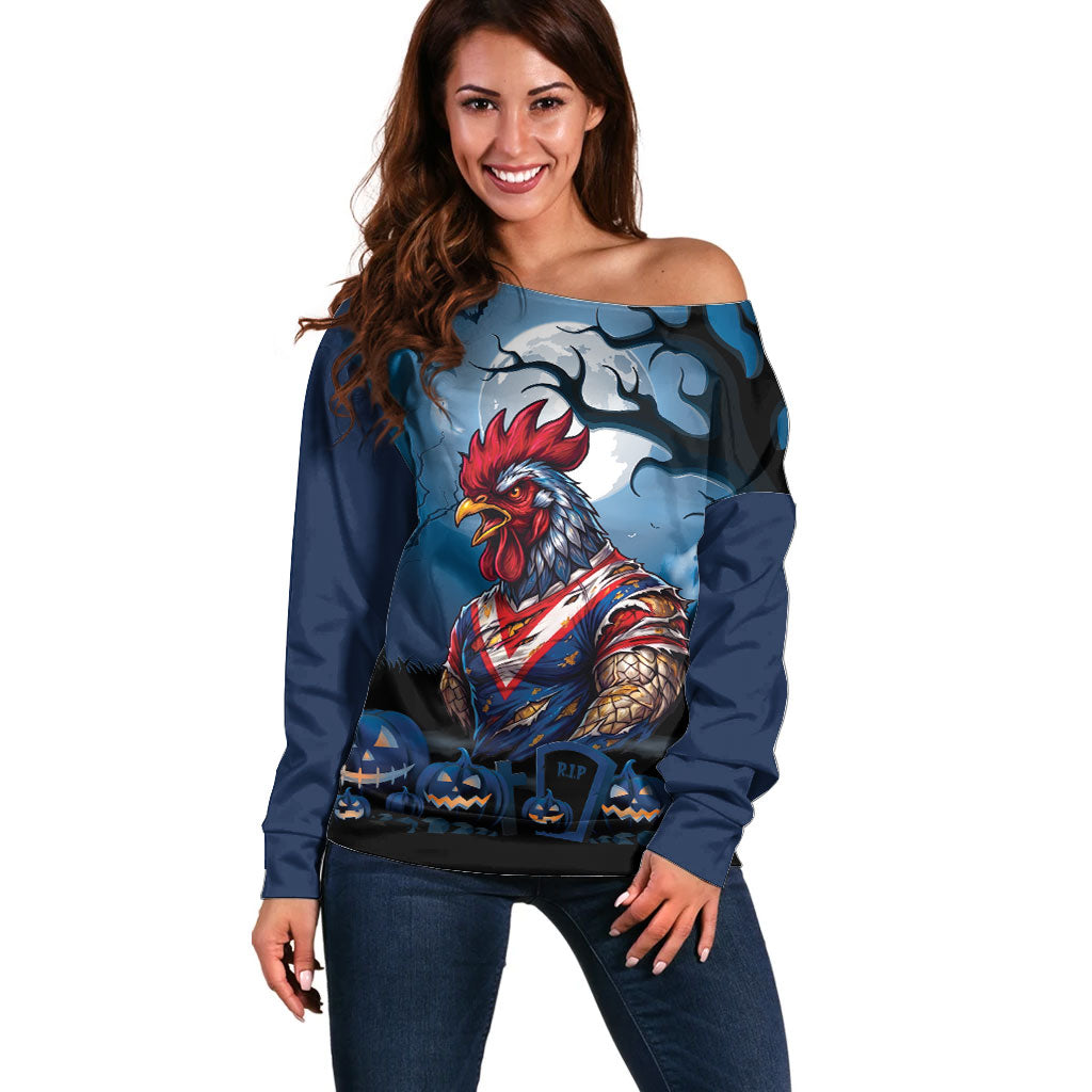 Custom Halloween Sydney Roosters Off Shoulder Sweater Spooky Australia Mascot Rugby