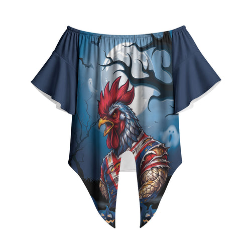 Custom Halloween Sydney Roosters Off Shoulder Wrap Waist Top Spooky Australia Mascot Rugby