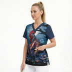 Custom Halloween Sydney Roosters Scrub Top Spooky Australia Mascot Rugby