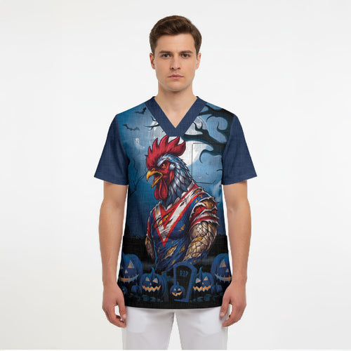 Custom Halloween Sydney Roosters Scrub Top Spooky Australia Mascot Rugby