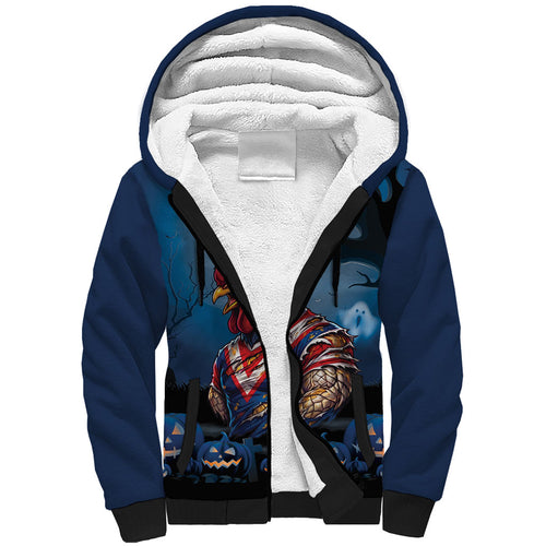 Custom Halloween Sydney Roosters Sherpa Hoodie Spooky Australia Mascot Rugby