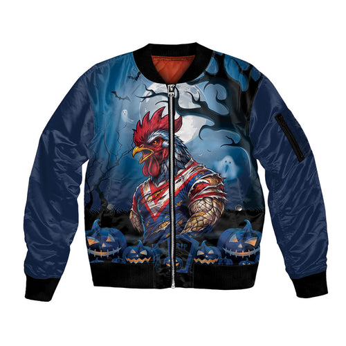 Custom Halloween Sydney Roosters Sleeve Zip Bomber Jacket Spooky Australia Mascot Rugby