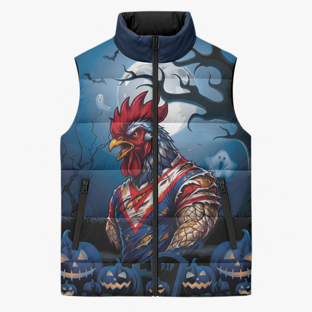 Custom Halloween Sydney Roosters Sleeveless Puffer Jacket Spooky Australia Mascot Rugby