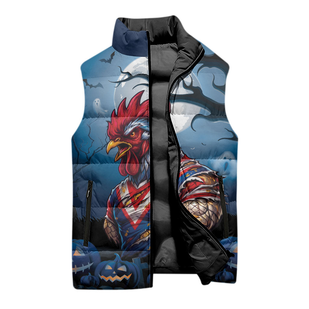 Custom Halloween Sydney Roosters Sleeveless Puffer Jacket Spooky Australia Mascot Rugby