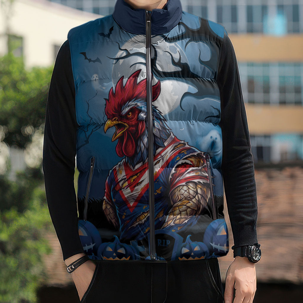 Custom Halloween Sydney Roosters Sleeveless Puffer Jacket Spooky Australia Mascot Rugby