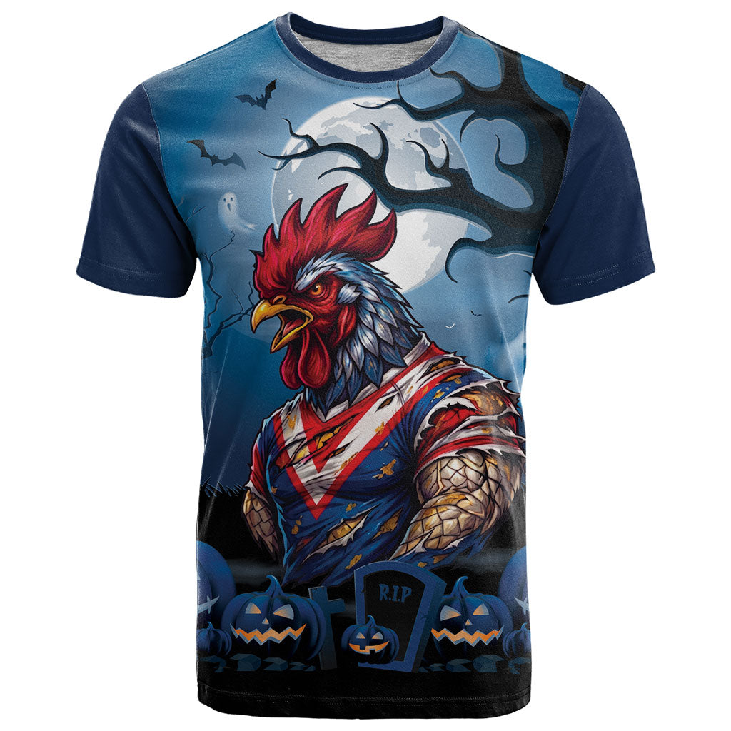 Custom Halloween Sydney Roosters T Shirt Spooky Australia Mascot Rugby