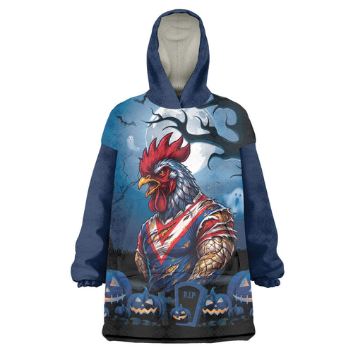 Custom Halloween Sydney Roosters Wearable Blanket Hoodie Spooky Australia Mascot Rugby