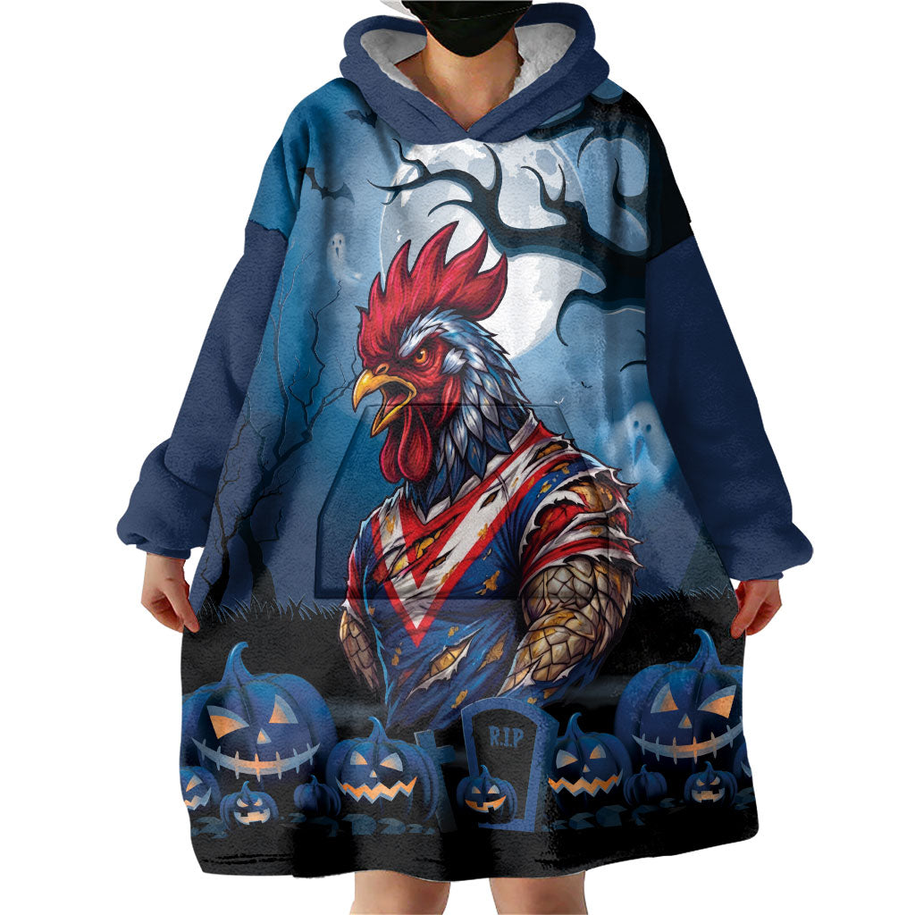 Custom Halloween Sydney Roosters Wearable Blanket Hoodie Spooky Australia Mascot Rugby
