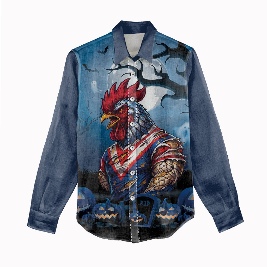 Custom Halloween Sydney Roosters Women Casual Shirt Spooky Australia Mascot Rugby