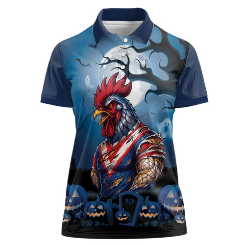 Custom Halloween Sydney Roosters Women Polo Shirt Spooky Australia Mascot Rugby