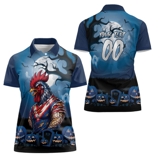 Custom Halloween Sydney Roosters Women Polo Shirt Spooky Australia Mascot Rugby