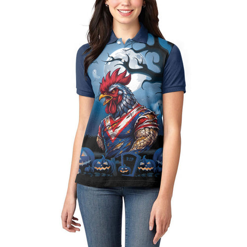Custom Halloween Sydney Roosters Women Polo Shirt Spooky Australia Mascot Rugby