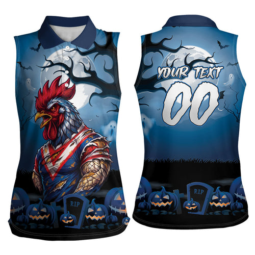 Custom Halloween Sydney Roosters Women Sleeveless Polo Shirt Spooky Australia Mascot Rugby