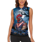 Custom Halloween Sydney Roosters Women Sleeveless Polo Shirt Spooky Australia Mascot Rugby