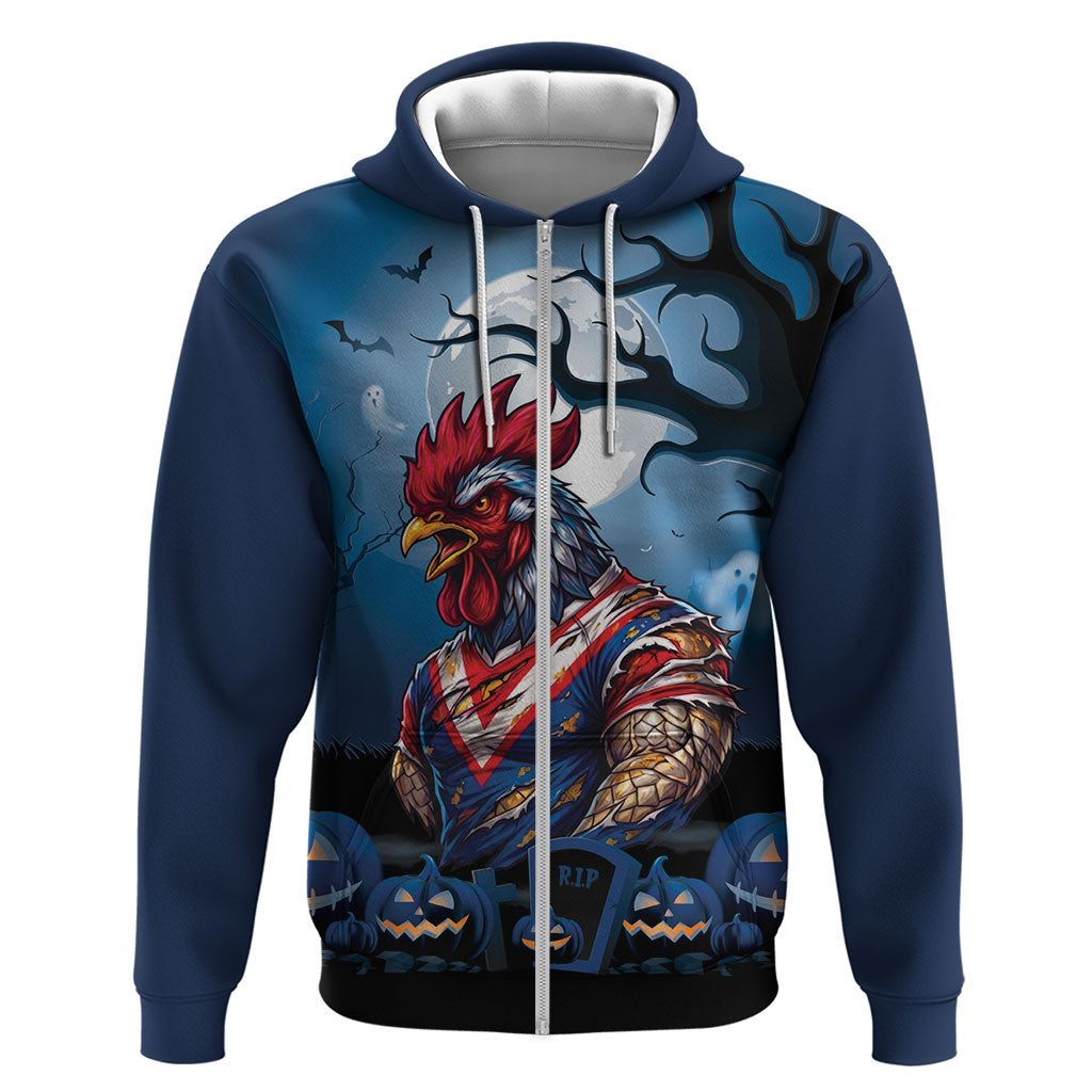 Custom Halloween Sydney Roosters Zip Hoodie Spooky Australia Mascot Rugby