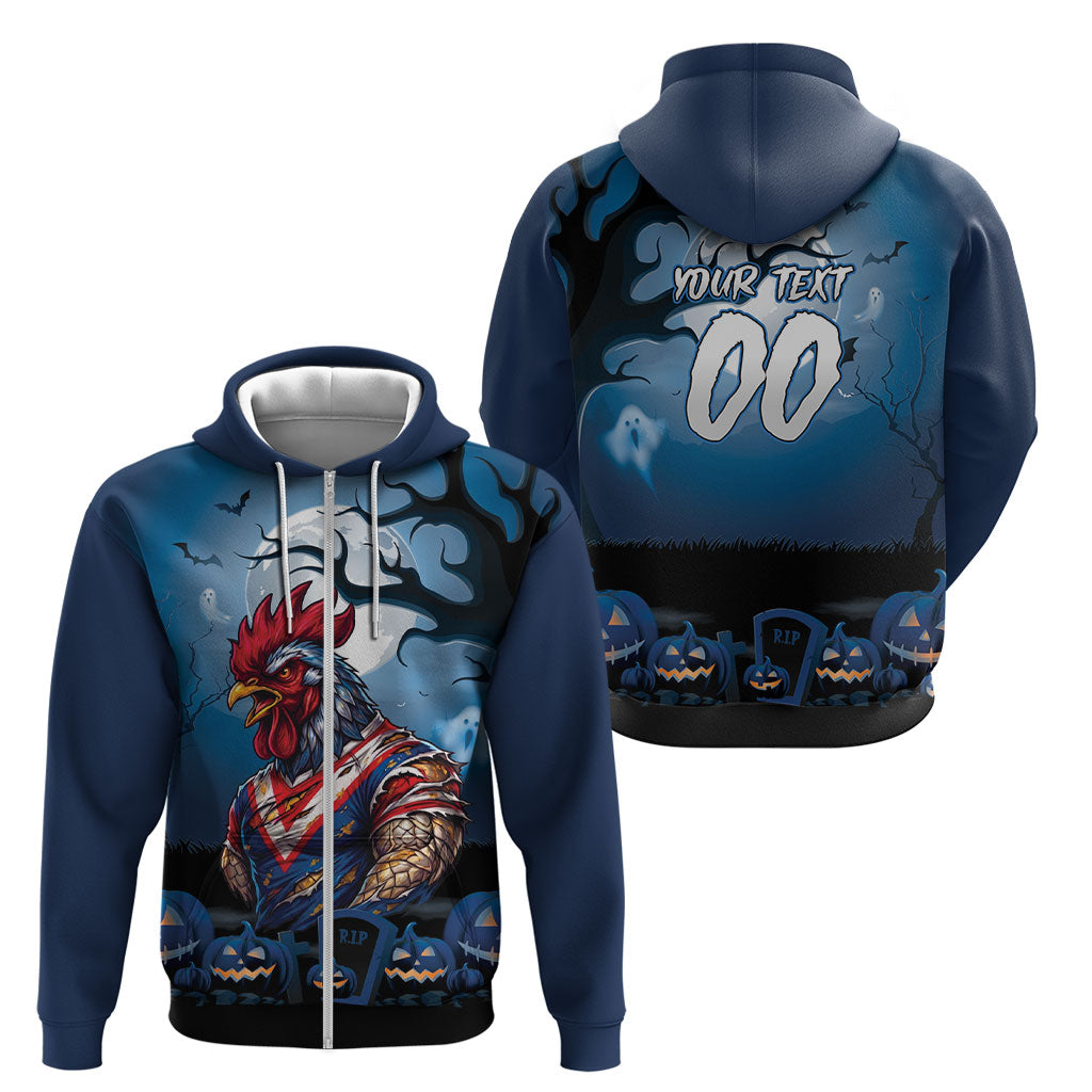Custom Halloween Sydney Roosters Zip Hoodie Spooky Australia Mascot Rugby