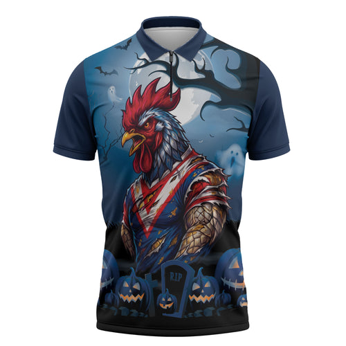 Custom Halloween Sydney Roosters Zipper Polo Shirt Spooky Australia Mascot Rugby