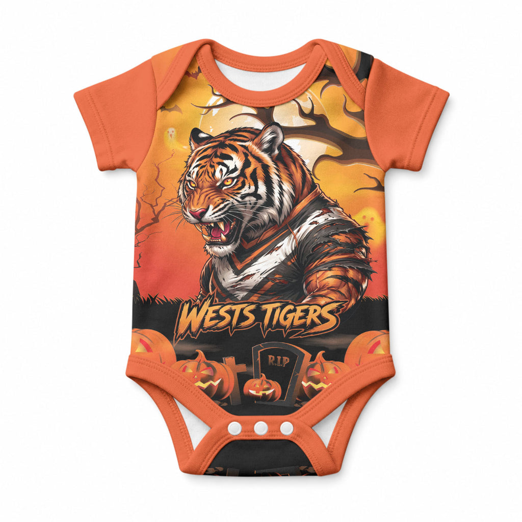 Custom Halloween Wests Tigers Baby Onesie Spooky Australia Mascot Rugby