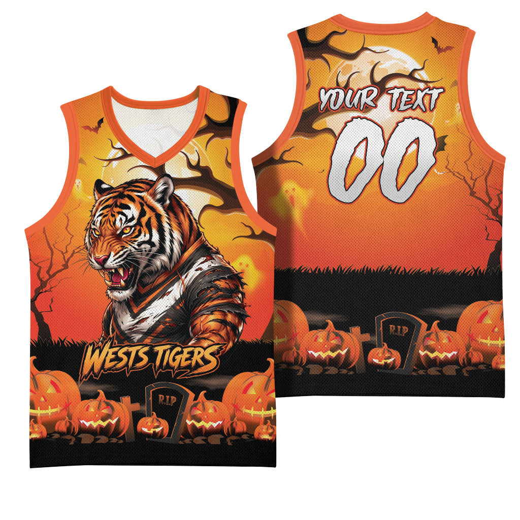 Custom Halloween Wests Tigers Basketball Jersey Spooky Australia Mascot Rugby