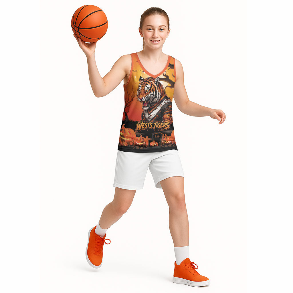 Custom Halloween Wests Tigers Basketball Jersey Spooky Australia Mascot Rugby
