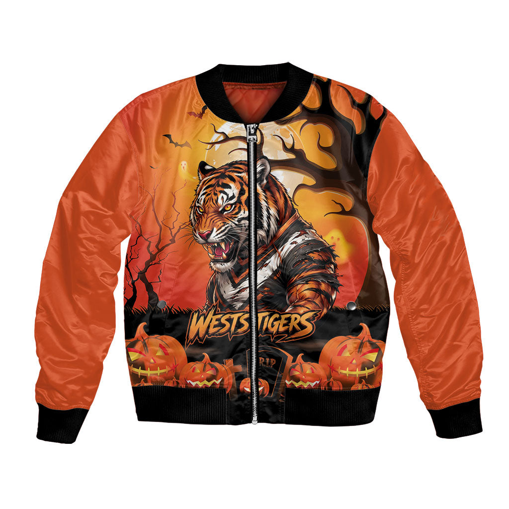 Custom Halloween Wests Tigers Bomber Jacket Spooky Australia Mascot Rugby