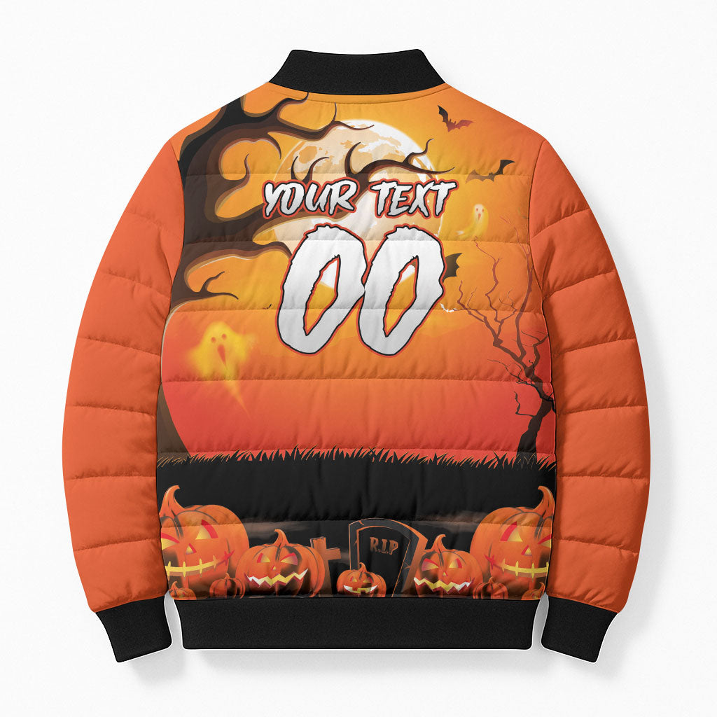 Custom Halloween Wests Tigers Bomber Puffer Jacket Spooky Australia Mascot Rugby