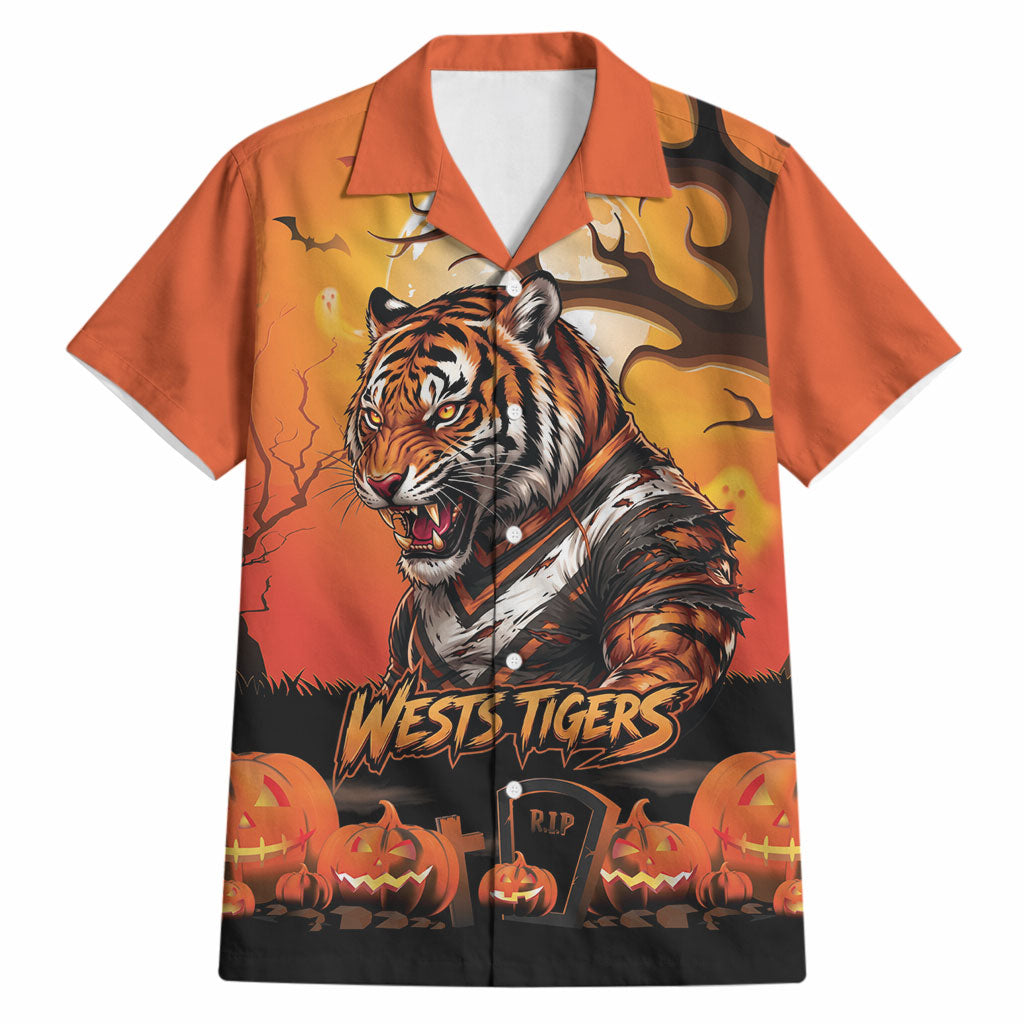 Custom Halloween Wests Tigers Hawaiian Shirt Spooky Australia Mascot Rugby